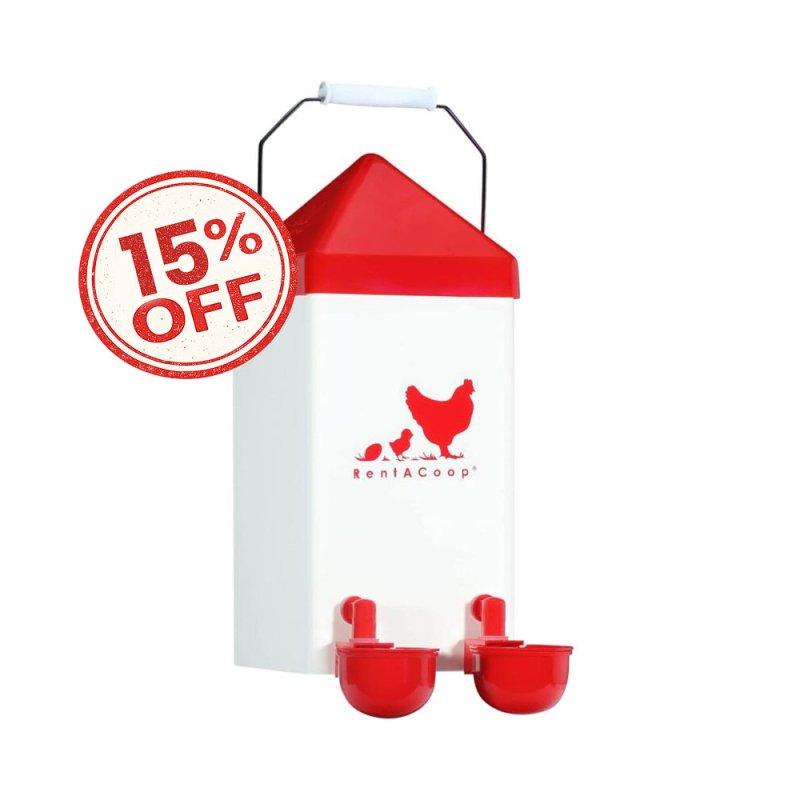 1 Gallon Chicken Waterer with 2 Auto-Fill Cups, Horizontal Nipples and Anti-Roost Cone