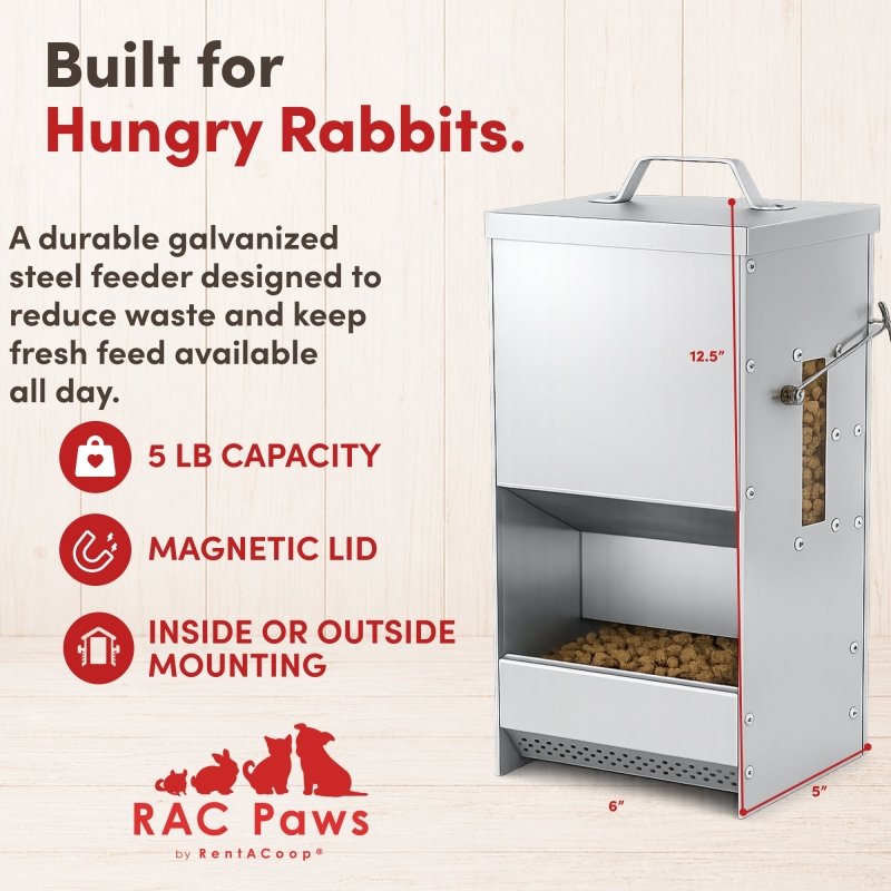 RAC Paws by RentACoop 5 Pound Metal Trough Feeder for Rabbits, Guinea Pigs, Ferrets, and Other Small Animals