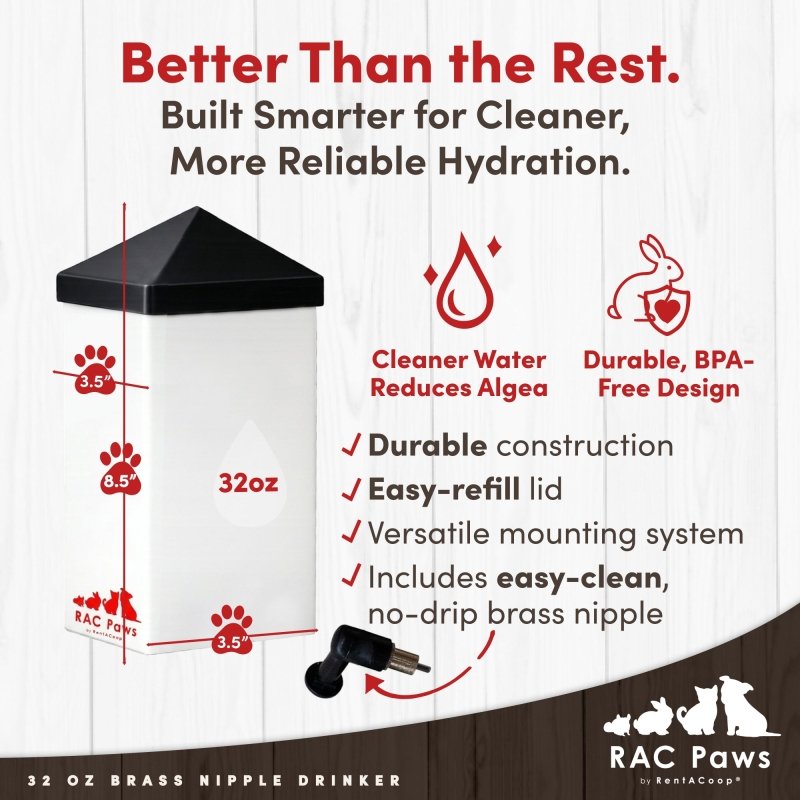 RAC Paws 32oz(1L) Small Animal Drinker with No-Drip Brass Nipple - Suitable for Small Pets, Bunnies, Hamsters, Guinea Pigs, Rabbits, Chinchillas, Mice and Rats