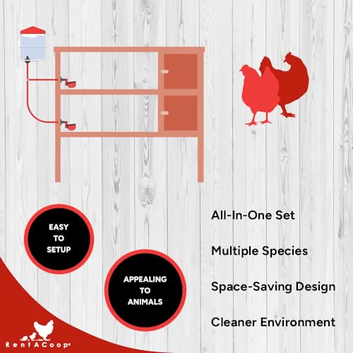 RentACoop DIY Sip Station Watering System Mini Kit; includes Tubing, Horizontal Nipples, Auto-Fill Cups, Tubing Adaptors, T-Connectors, and 64oz bottle; Great for Chickens, Quail and Other Poultry