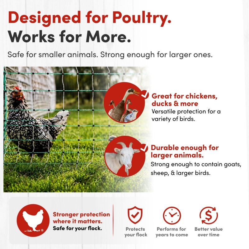 42" Electric Poultry Fencing - Suitable for Chickens, Ducks, Turkeys, and Other Poultry