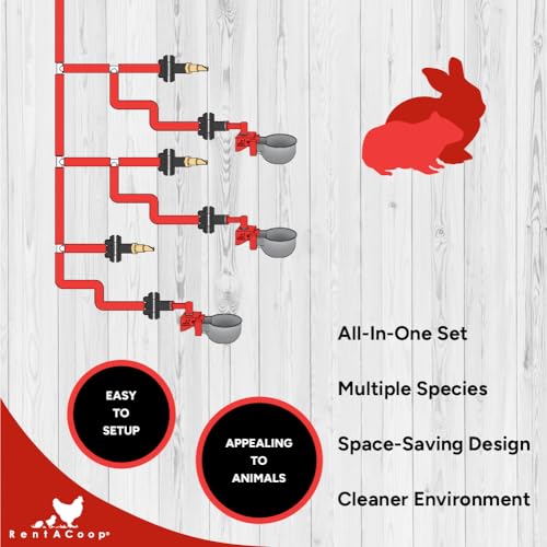 RAC Paws DIY Sip Station Watering System Starter Kit; Includes Tubing, Brass Nozzles, Metal Auto-Fill Cups, Tubing Adaptors, T-Connectors, and 11mm Drill Bit; Great for Rabbits, and More
