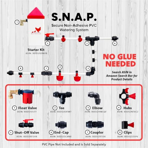 RentACoop Secure Non-Adhesive PVC (S.N.A.P) Watering System Union Tee Pack of 2 for Chickens, Quail, and Poultry