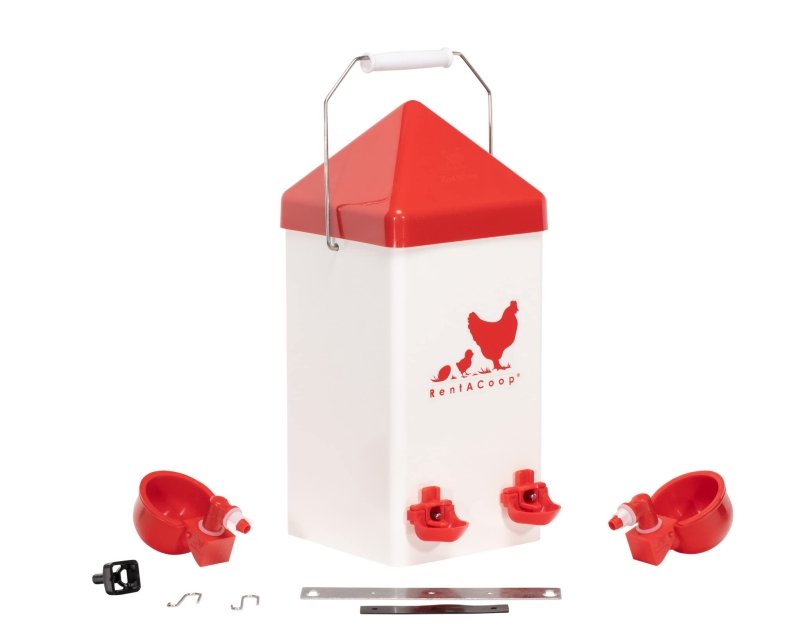 1 Gallon Chicken Waterer with 2 Auto-Fill Cups, Horizontal Nipples and Anti-Roost Cone
