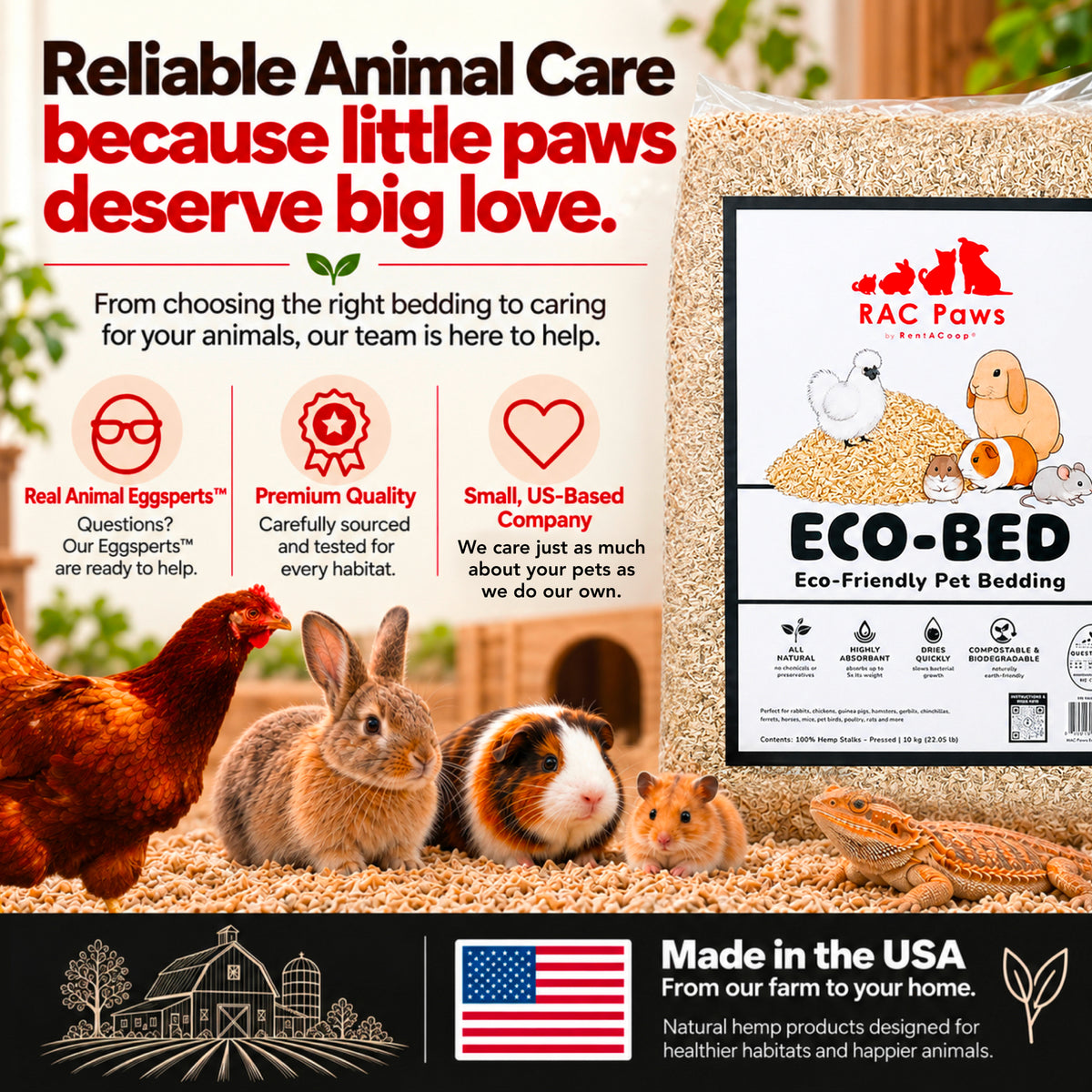 RAC Paws Premium Hemp Bedding for Rabbits, Guinea Pigs & Hamsters 22 lb