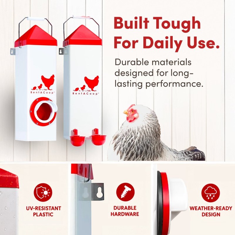 RentACoop Highrise Chicken Waterer and Feeder Set - 10lbs/2 Gal