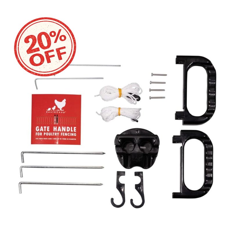 RentACoop Gate Handle Kit for Electric and Non-Electric Fencing - includes Handles, Hooks, Stakes, Guylines, and Pegs - Posts Not Included
