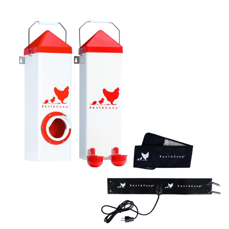 RentACoop High Rise Feeder/Waterer Set & SM Thermo Bucket Belt Bundle