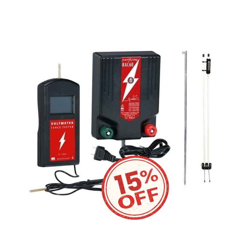 Electric Poultry Netting Set - Includes Fence Charger, Grounding Rod, Gate Handle Kit, and Voltmeter Fence Tester