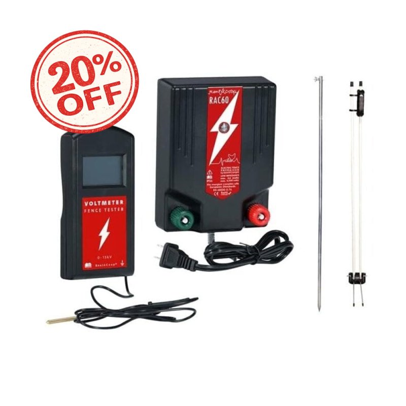 Electric Poultry Netting Set - Includes Fence Charger, Grounding Rod, Gate Handle Kit, and Voltmeter Fence Tester