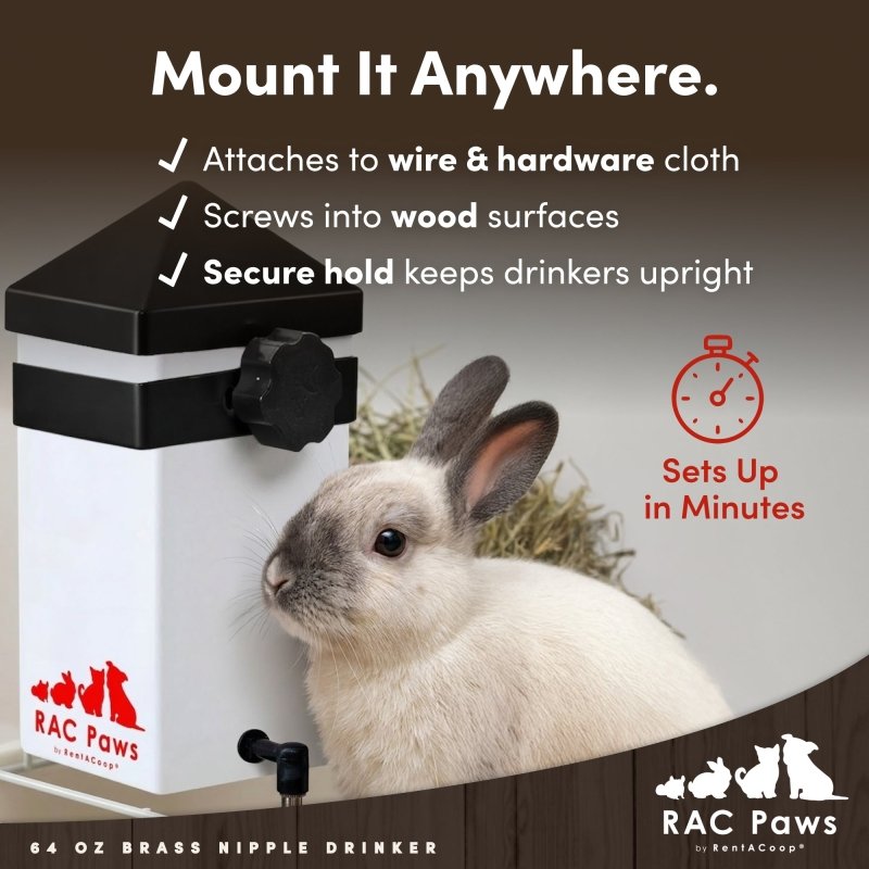 RAC Paws by RentACoop 64oz(2L) Small Animal Drinker with No-Drip Brass Nipple
