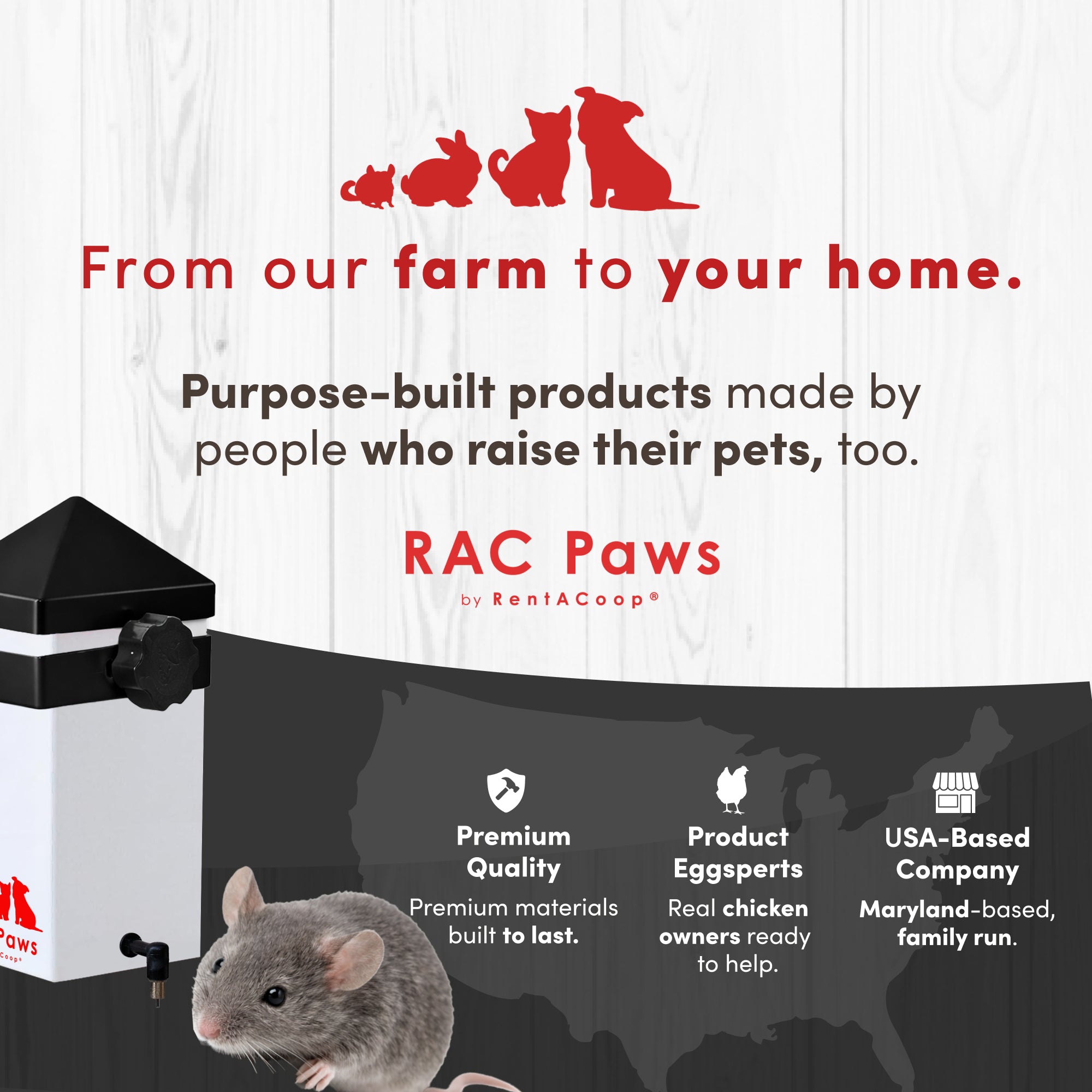 RAC Paws by RentACoop 64oz(2L) Small Animal Drinker with Sliding Lid and No-Drip Brass Nozzle