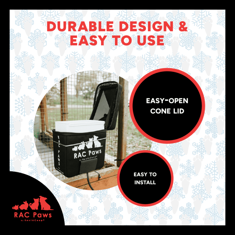 RAC Paws by RentACoop Zero Chill Heated Drinker – 64 oz All-in-One Small Animal Waterer with Heater & Insulated Cover
