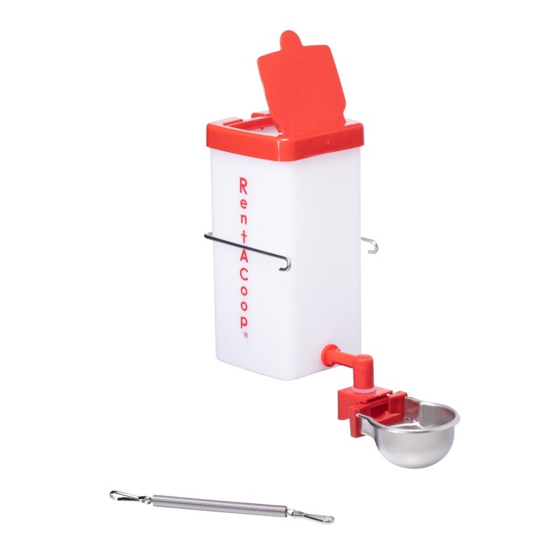 RentACoop® 32oz Drinker with Auto-fill Cup [Galvanized Metal]