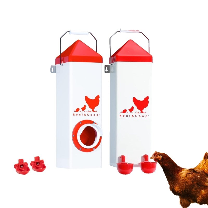 RentACoop 鶏用フィーダー ホワイト Twin Cup Chicken Waterer & Feeder Set 10lbs/2Gal | RentACoop