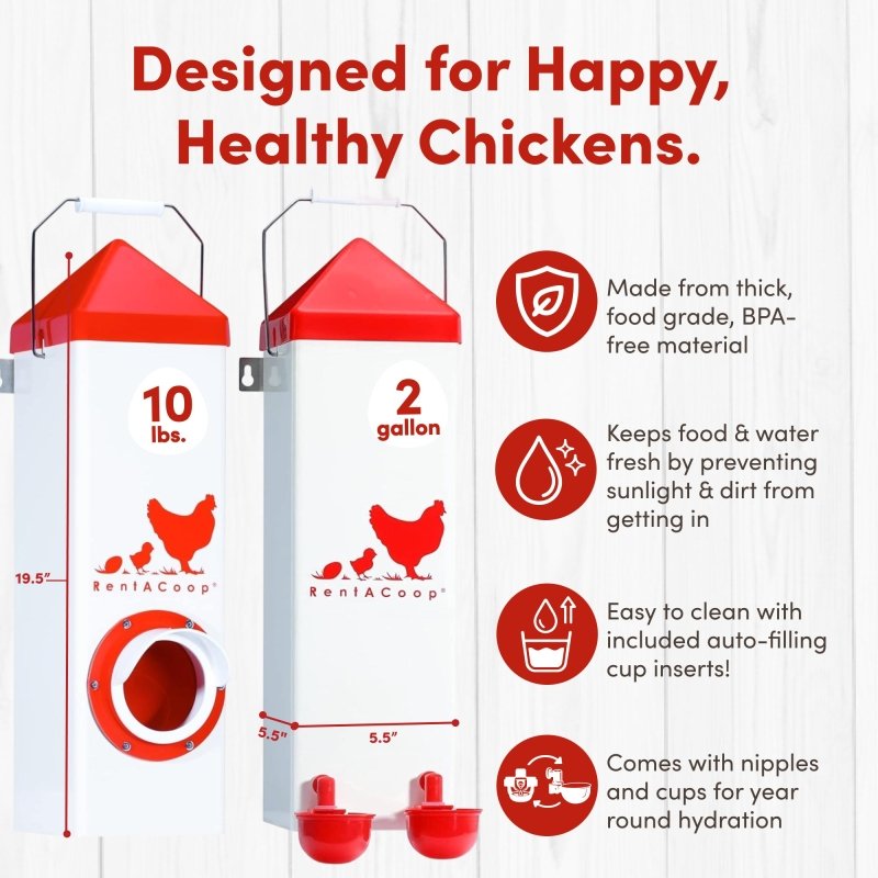 RentACoop Highrise Chicken Waterer and Feeder Set - 10lbs/2 Gal