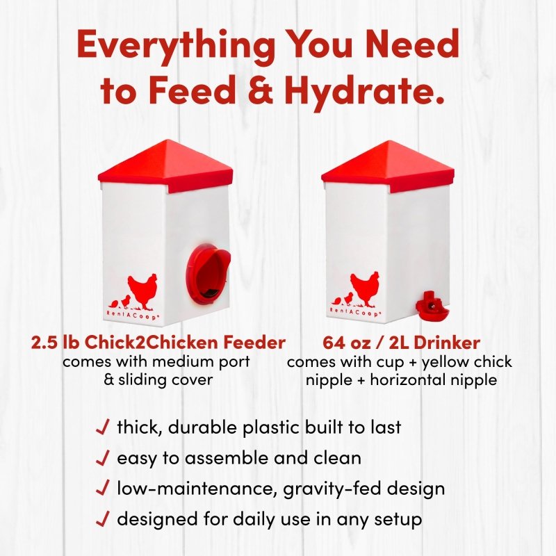 2.5 Pound Chick2Chicken Medium Port Feeder and 64 Ounce (2 Liter) Drinker Set
