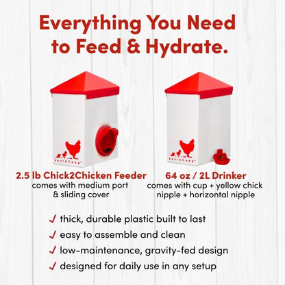 2.5 Pound Chick2Chicken Medium Port Feeder and 64 Ounce (2 Liter) Drinker Set