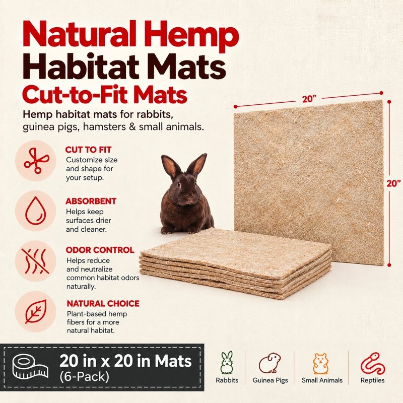 RAC Paws Hemp Cage Liner, Guinea Pig Rabbit Hamster Mat, Precut 20” x 20”
