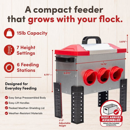 RentACoop 15lb Metal Chick2Chicken Feeder with 6 Ports