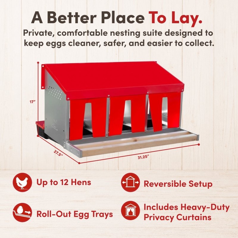 RentACoop Roll-Out Reversible Chicken Nesting Box Suite – 3 compartment