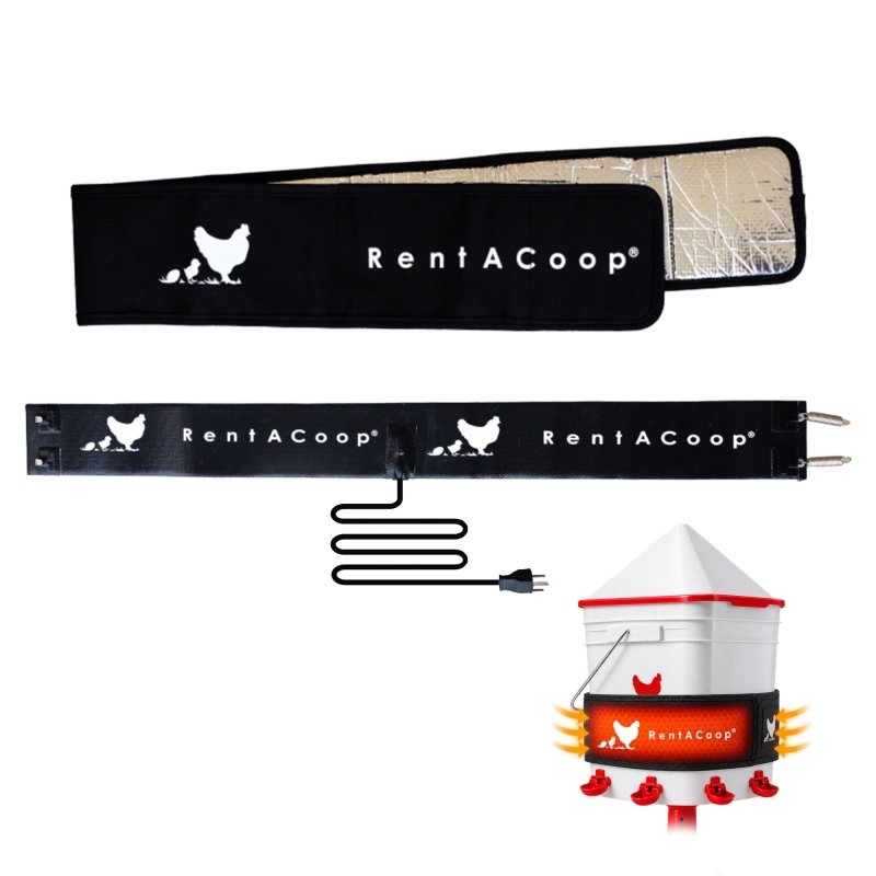 RentACoop Heated Chicken Waterer Belt for Winter, Thermo Bucket Heater Strap LG with Insulated Wrap for 2-5 Gal, 40W Energy Efficient, Safe to -10°F, Auto Thermostat