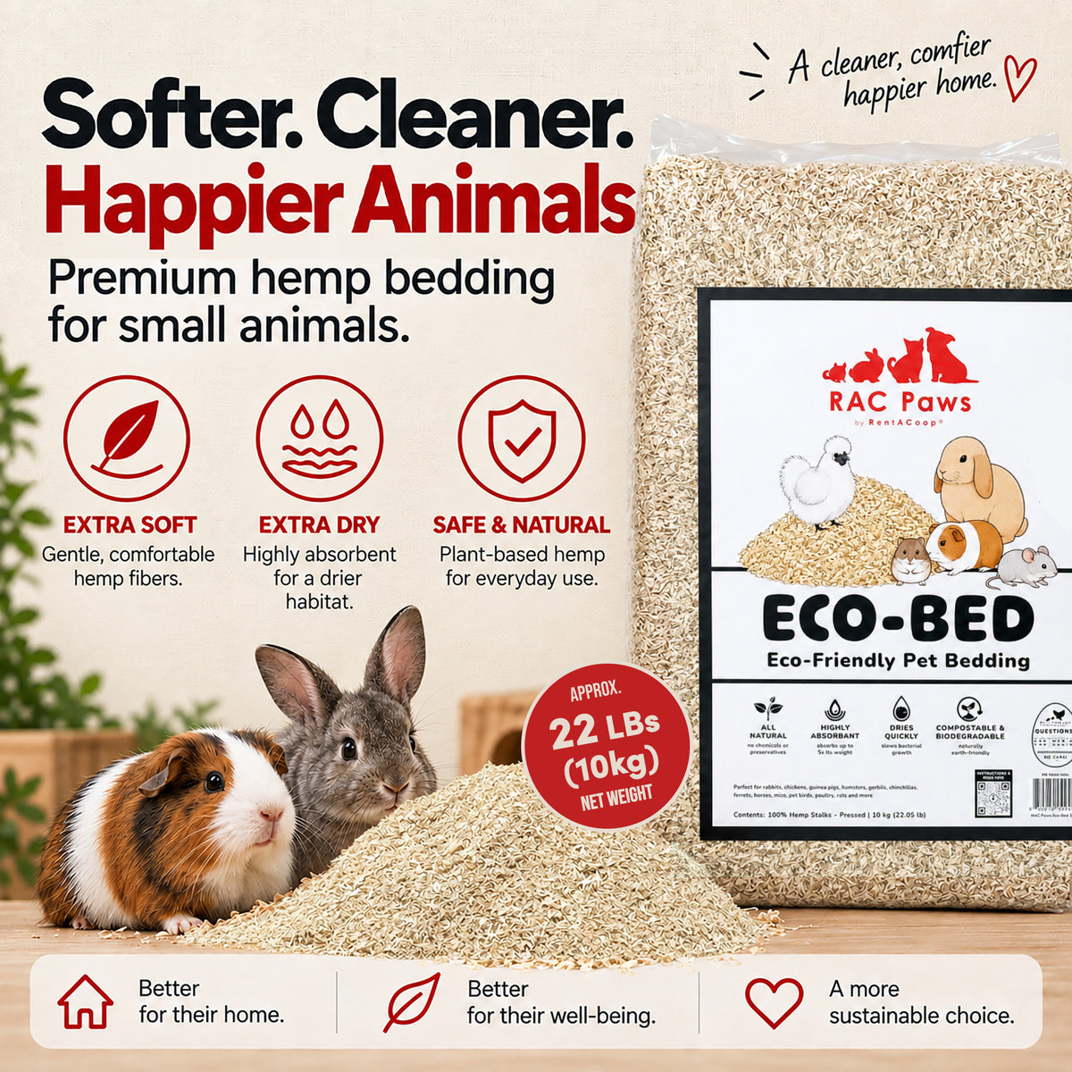 RAC Paws Premium Hemp Bedding for Rabbits, Guinea Pigs &amp; Hamsters 22 lb