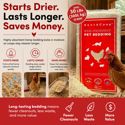 RentACoop Premium Hemp Bedding for Chickens, Rabbits, Horses - 300L (30lbs)