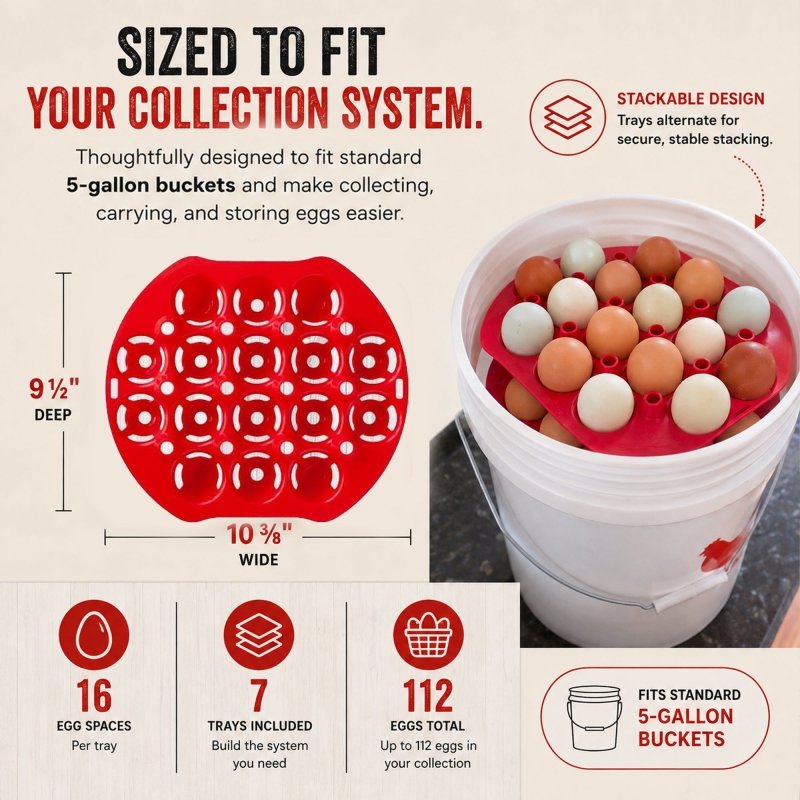 RentACoop Seven (7) Pack Stackable Egg Collection Trays With Two Metal Hanging Clips