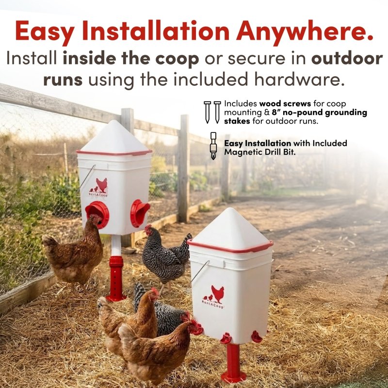 RentACoop Chicken Feeder &amp; Waterer Set– 25lb No-Waste Feeder with 4 Large Ports + 5-Gallon Waterer with Auto-Fill Cups &amp; Horizontal Nipples