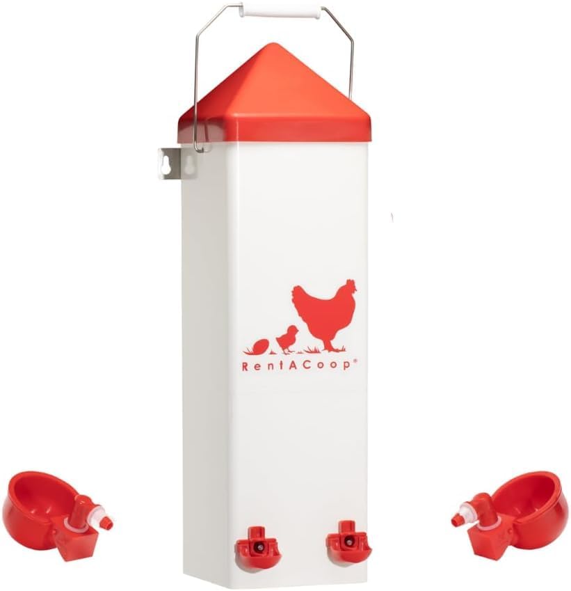 2 Gallon Chicken Waterer with Auto-Fill Cups, Horizontal Nipples, Anti-Roost Cone and Mounting Kit