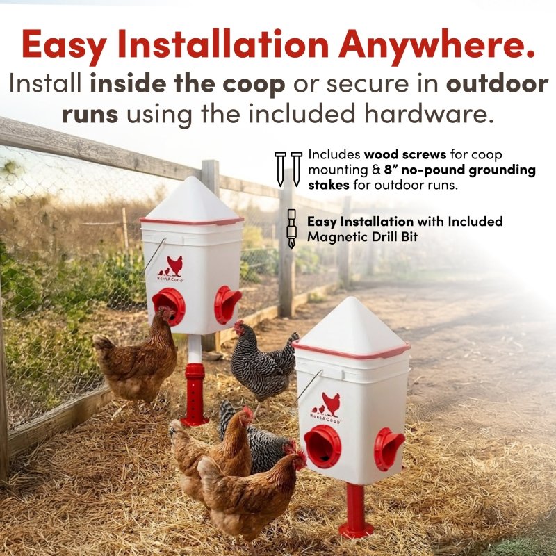 RentACoop 25lb BPA-Free Chicken Feeder with 4 Large Ports and Adjustable Stand - Center Placement
