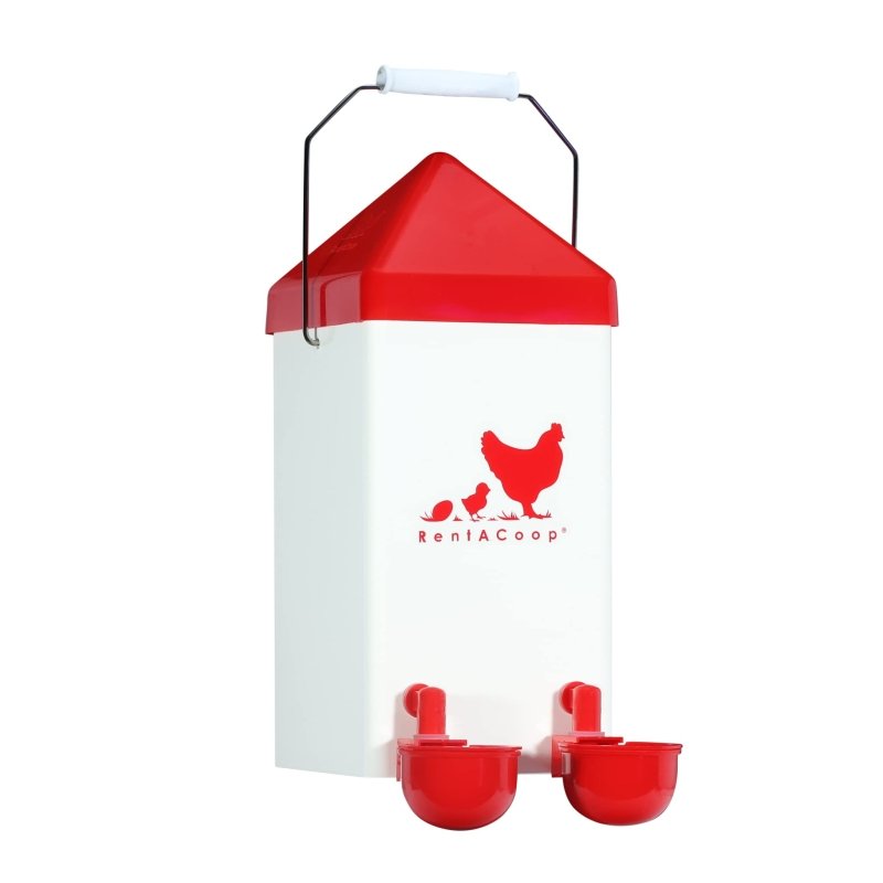 1 Gallon Chicken Waterer with 2 Auto-Fill Cups, Horizontal Nipples and Anti-Roost Cone