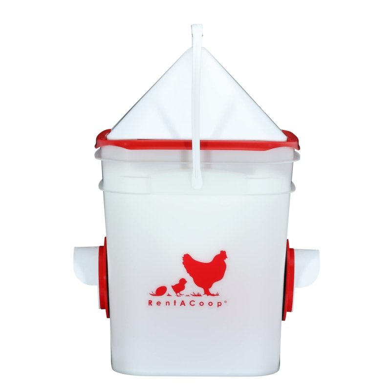 RentACoop 20lb BPA-Free Chicken Feeder with Large Ports - Includes Lid, Anti-Roost Cone, Ports, Rain Hoods - Suitable for 12 Week Old Chickens/Older and Adult Chickens - RentACoop