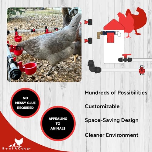 RentACoop Secure Non-Adhesive PVC (S.N.A.P) Watering System Union Tee Pack of 2 for Chickens, Quail, and Poultry