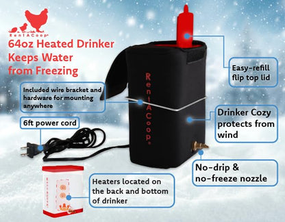 RAC Paws 64oz(2L) BPA-Free Heated Small Animal Drinker with Brass Nozzle with 6ft Power Cord for Pets, Bunnies, Ferrets, Hamsters, Guinea Pigs, Rabbits, Chinchillas, Mice, Rats, and Small Animals (2024 Version)