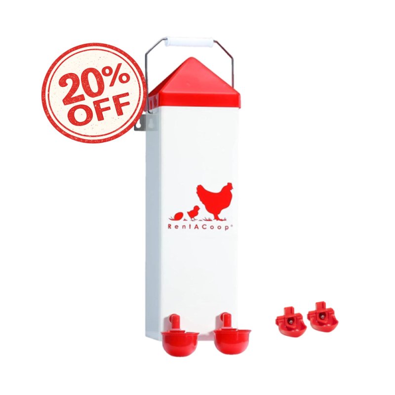 RentACoop 2 Gal Highrise Chicken Waterer with Auto-Fill Cups and Horizontal Nipples