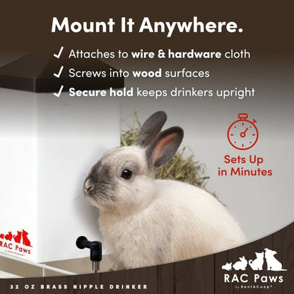 RAC Paws 32oz(1L) Small Animal Drinker with No-Drip Brass Nipple - Suitable for Small Pets, Bunnies, Hamsters, Guinea Pigs, Rabbits, Chinchillas, Mice and Rats