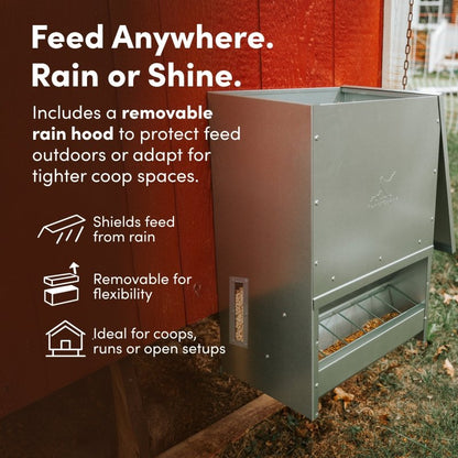 Galvanized Chicken Tough Feeder, Weatherproof Poultry Food Dispenser with Lid - 50lb