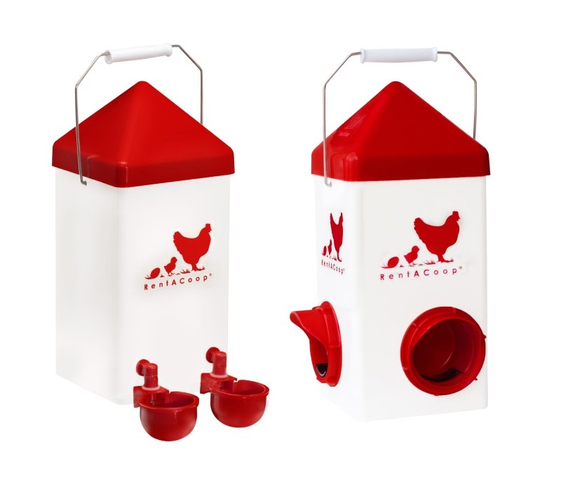 Chick2Chicken 5lb 2-Port Chicken Feeder and 1-Gal Small Cage Waterer Set