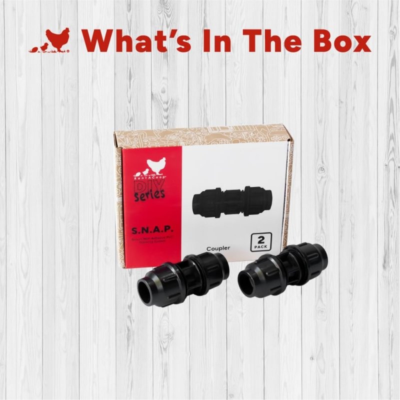 RentACoop Secure Non-Adhesive PVC (S.N.A.P) Watering System Coupler Pack of 2 for Chickens, Quail, and Poultry