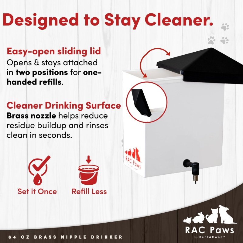 RAC Paws 64oz(2L) Small Animal Drinker with No-Drip Brass Nozzle