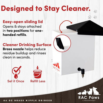 RAC Paws 64oz(2L) Small Animal Drinker with No-Drip Brass Nozzle