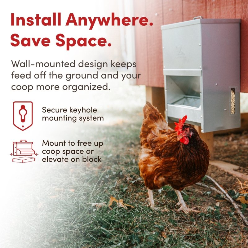 Galvanized Chicken Tough Feeder, Weatherproof Poultry Food Dispenser with Lid - 50lb