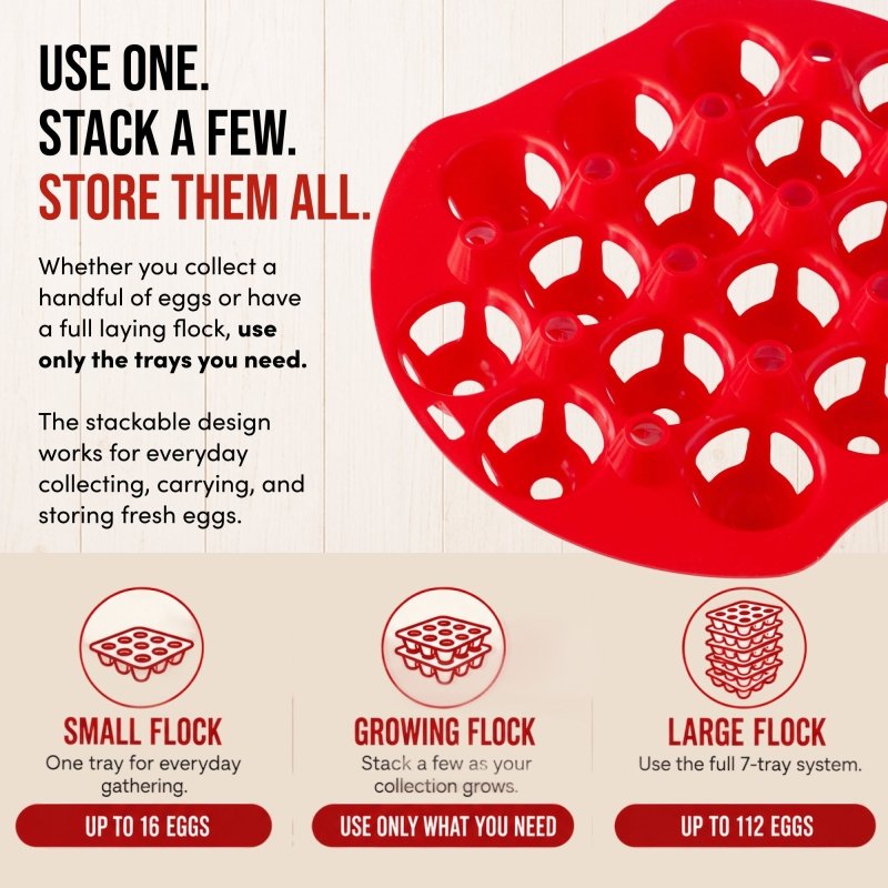 RentACoop Seven (7) Pack Stackable Egg Collection Trays With Two Metal Hanging Clips
