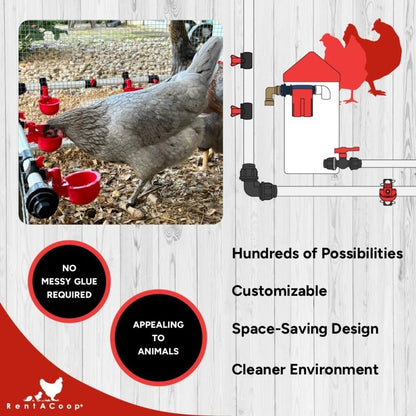RentACoop Secure Non-Adhesive PVC (S.N.A.P) Watering System Elbow Pack of 2 for Chickens, Quail, and Poultry