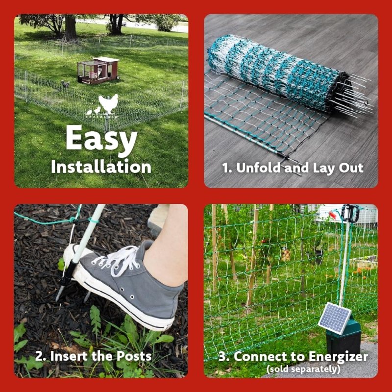 42" Electric Poultry Fencing - Suitable for Chickens, Ducks, Turkeys, and Other Poultry