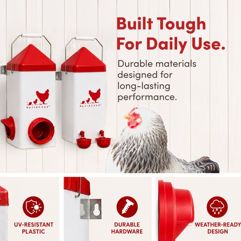 5lb 2-Port Feeder and 1-Gal Small Cage Waterer Set | RentACoop
