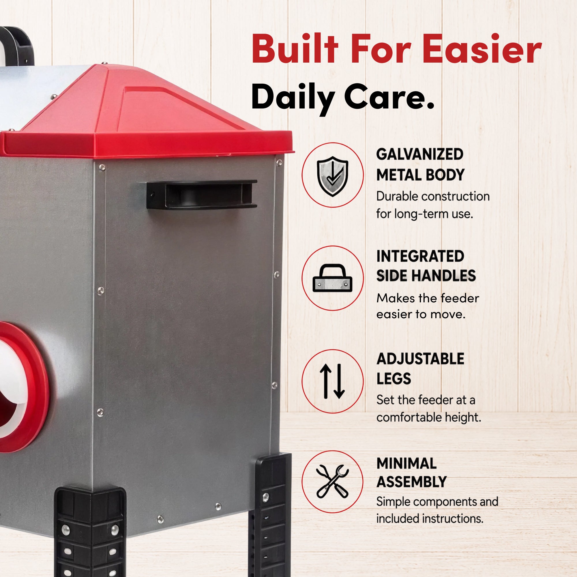 RentACoop Flock Feeder 65 lb - Large Capacity, Weatherproof Metal 6-Port Feeder for Adult Chickens, Turkeys, Ducks, and More