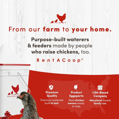 RentACoop 5 Gallon/ 4 Automatic-Fill Water Cup or Nipple Chicken Waterer with Adjustable Stand - Center Placement